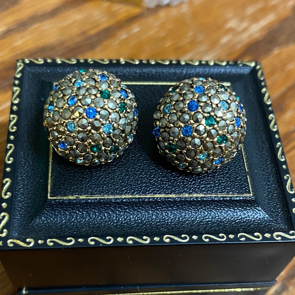 Dazzling Blue and Green Crystal Dome Earrings